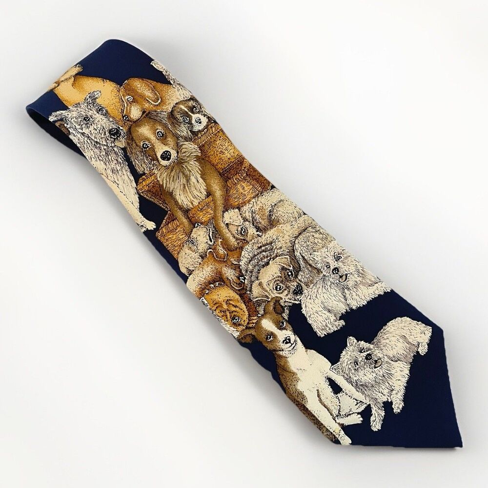 Fornasetti Milano Silk Tie Dogs Navy Italy Designer Art Wedding Office Classic